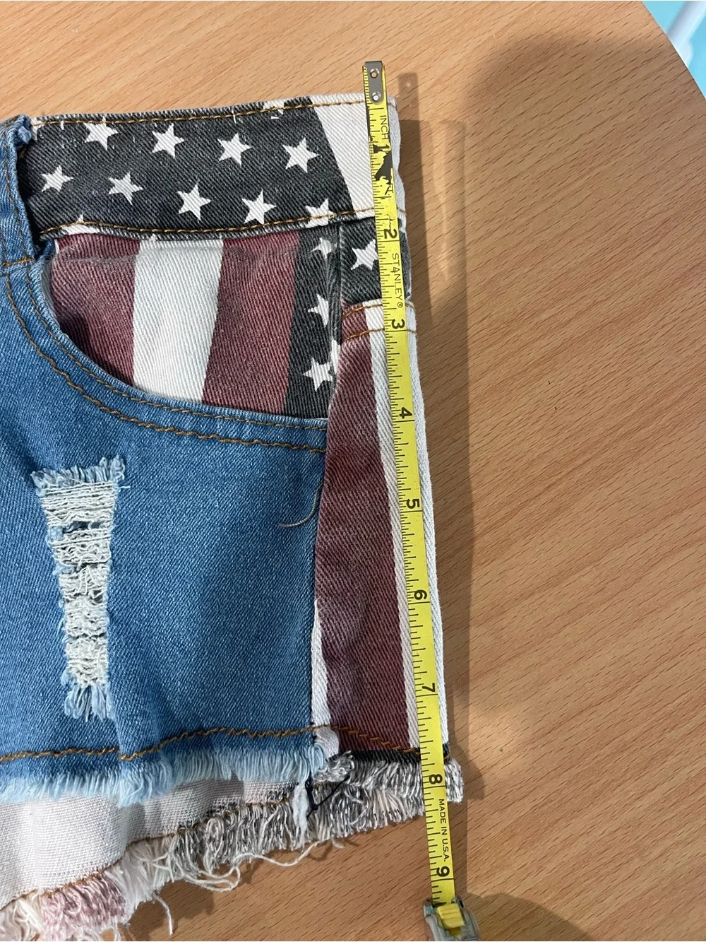 Source Unknown Red White Blue Patchwork Denim Shorts - Picture 4 of 6